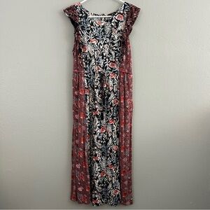 Lucky Brand Mixed Print Floral Maxi Dress Size M Boho Peasant Hippie